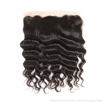 Peruvian Human Hair Weft Weaves Silk Base Loose Deep Wave Ear To Ear Lace Frontal